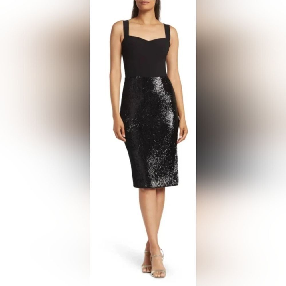 Dress The Population Malise Sequin Midi Dress NWT Size XL Black